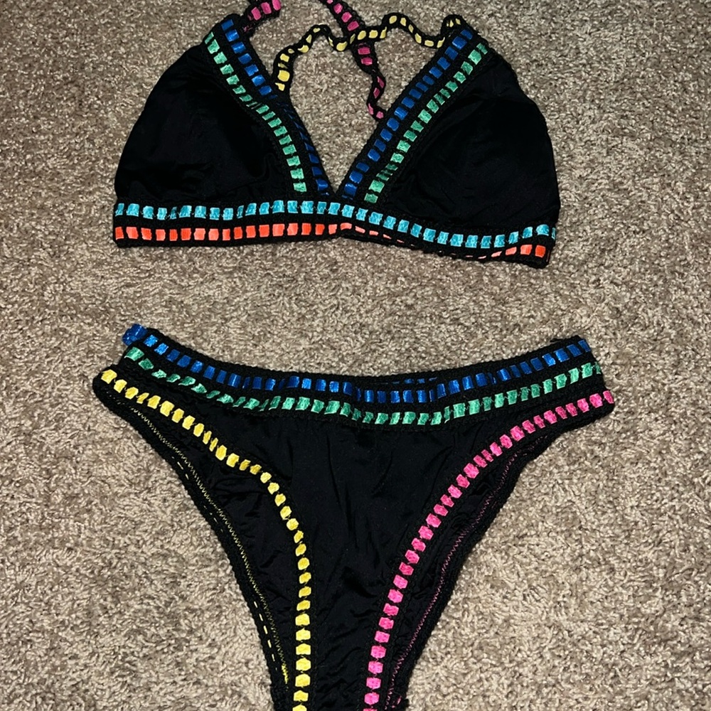 La Blanca Black Bikini with Multicolor Trim